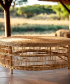 Round Coffee Table – Handcrafted Wicker & Wood